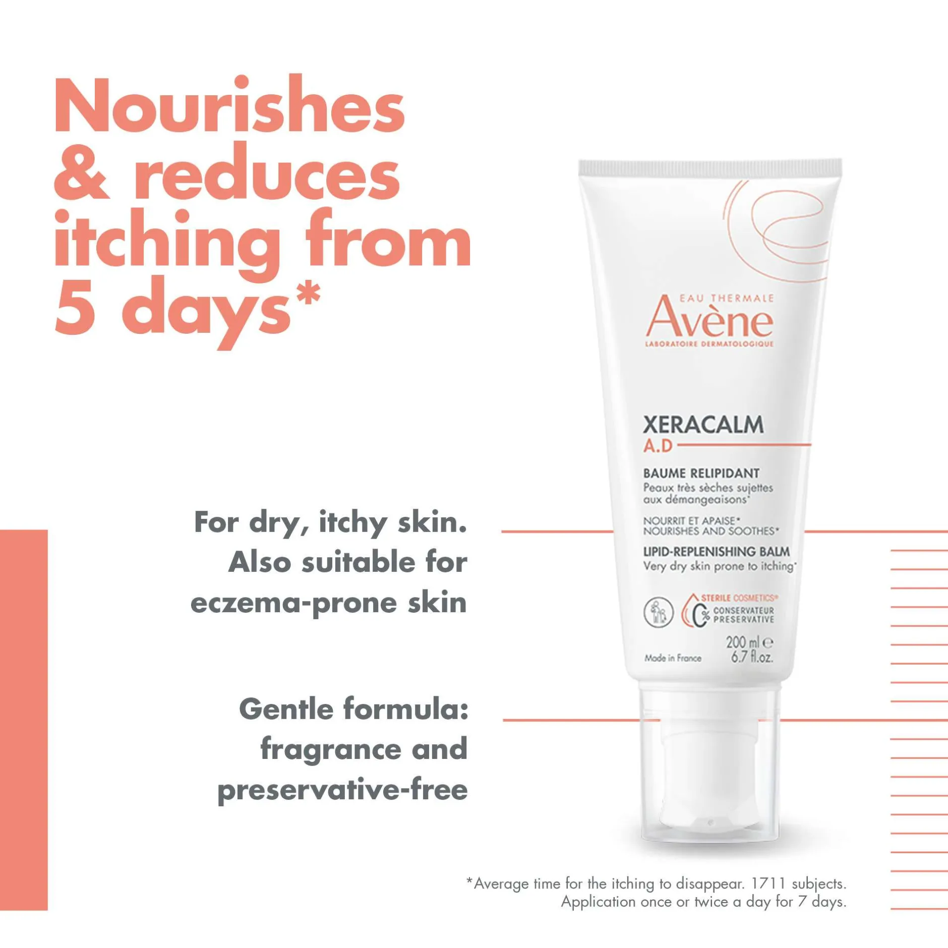 Avène Body XeraCalm A.D: Lipid-Replenishing Balm Moisturiser for Dry, Itchy Skin 200ml