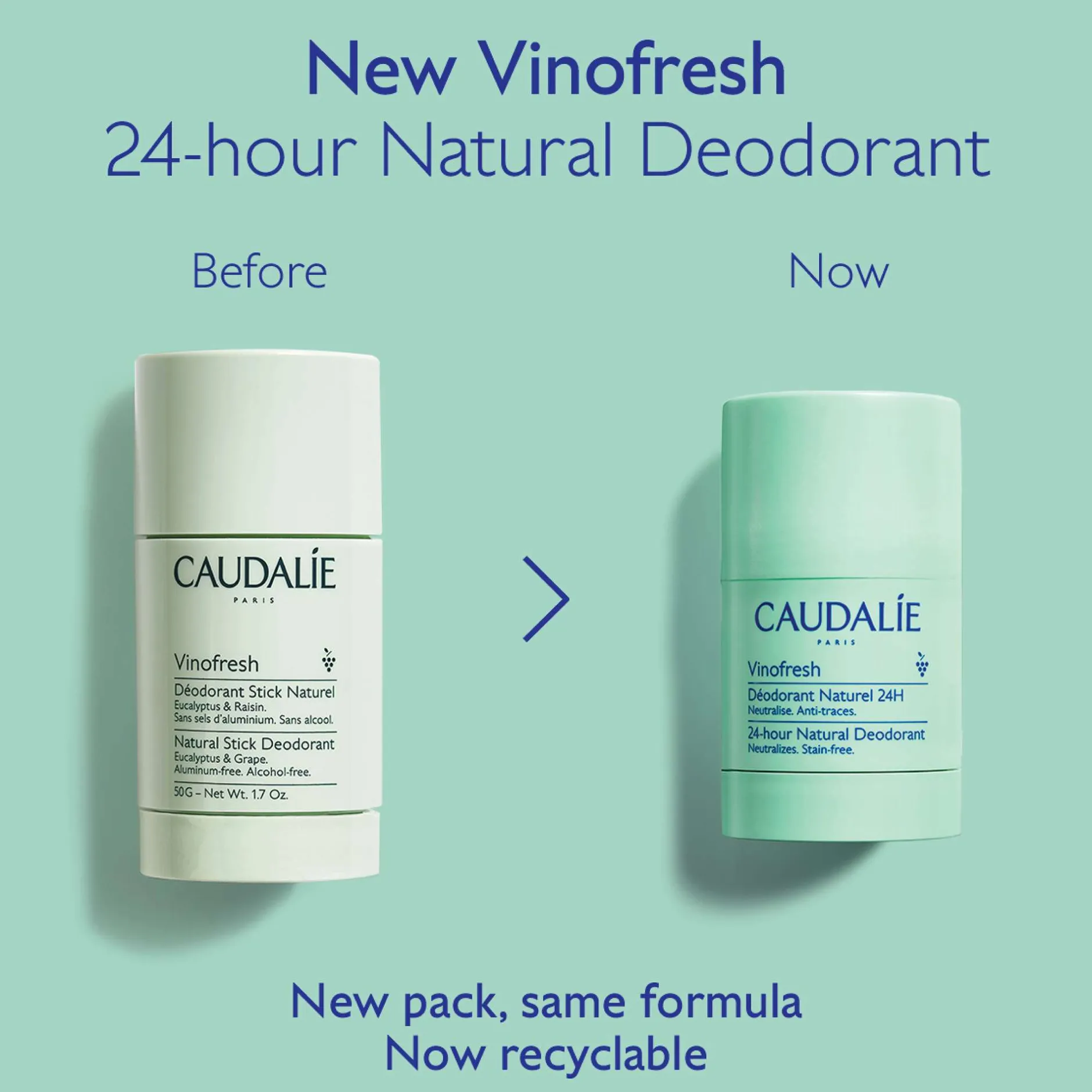 Caudalie Vinofresh Natural Aluminum-Free Deodorant 50g New