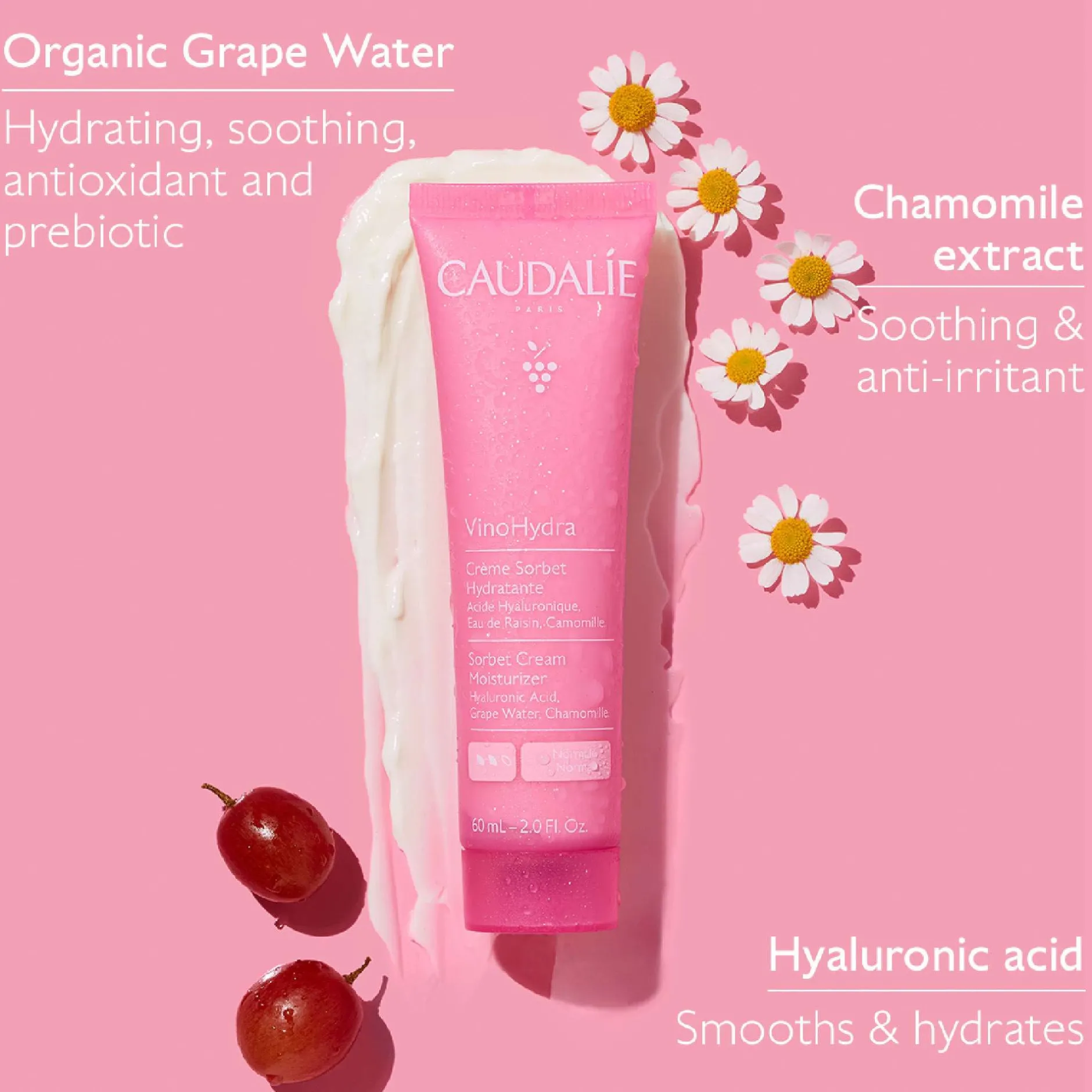 Caudalie VinoHydra Sorbet Cream Moisturiser with Hyaluronic Acid 60ml Discount