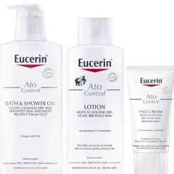 Eucerin Bundles Trio: AtoControl Bath & Shower Oil 400ml, Body Care Lotion 250ml & Face Care Cream 50ml Clearance