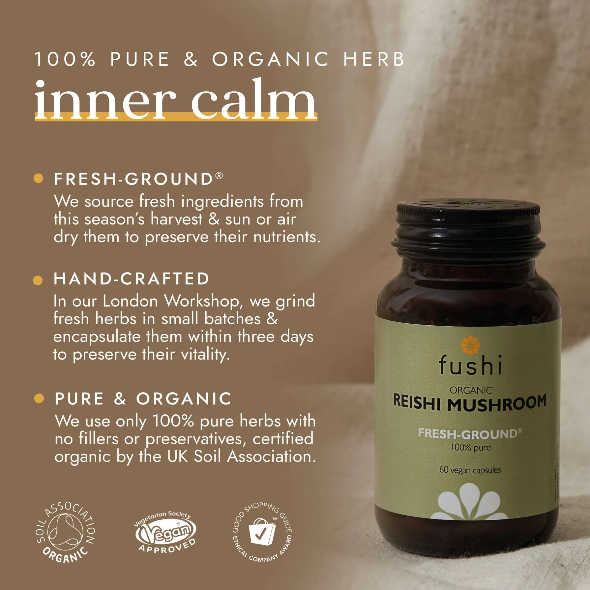 Fushi Single Herb Supplements Organic Reishi Mushroom x 60 Capsules Sale