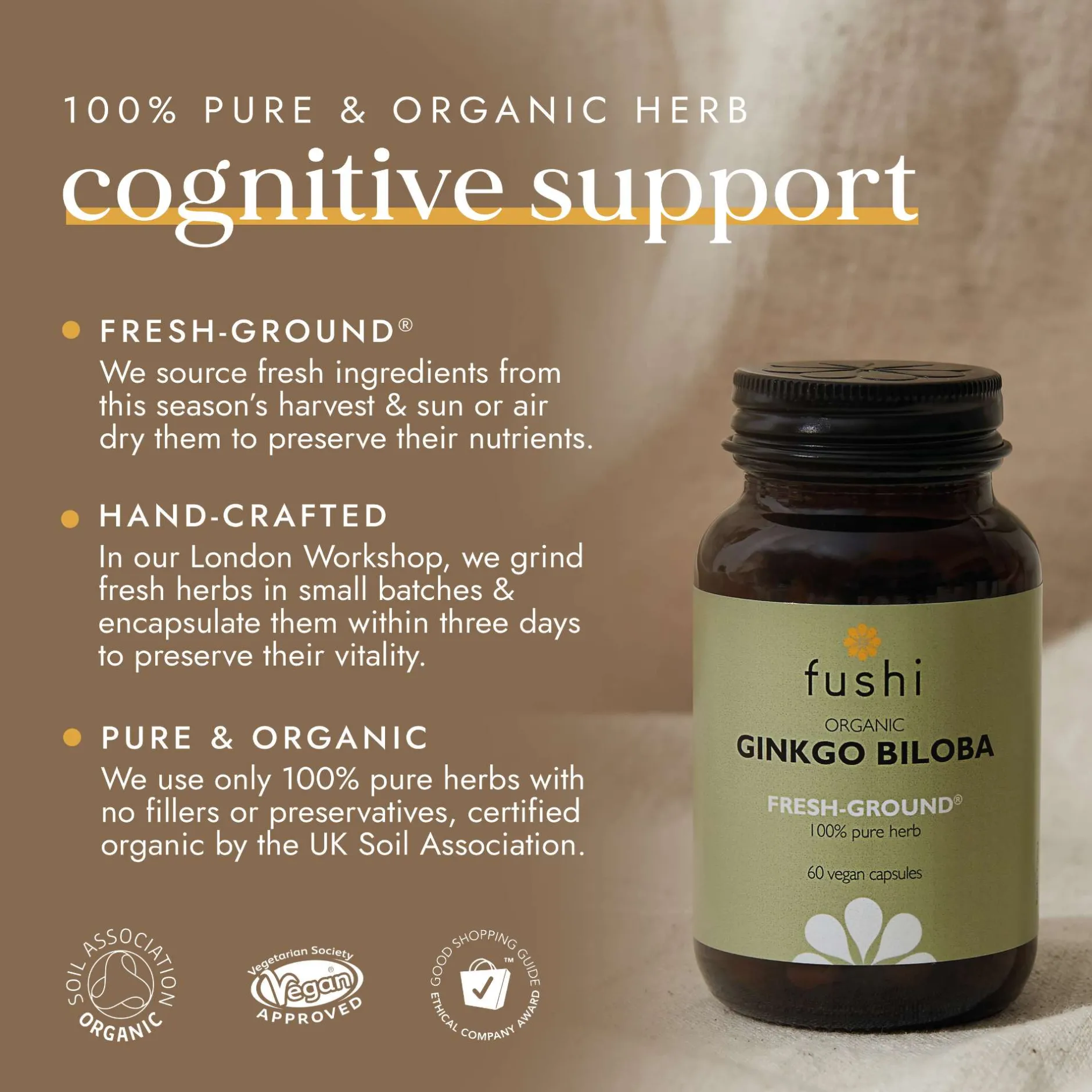 Fushi Single Herb Supplements Organic Ginkgo Biloba x 60 Capsules Sale