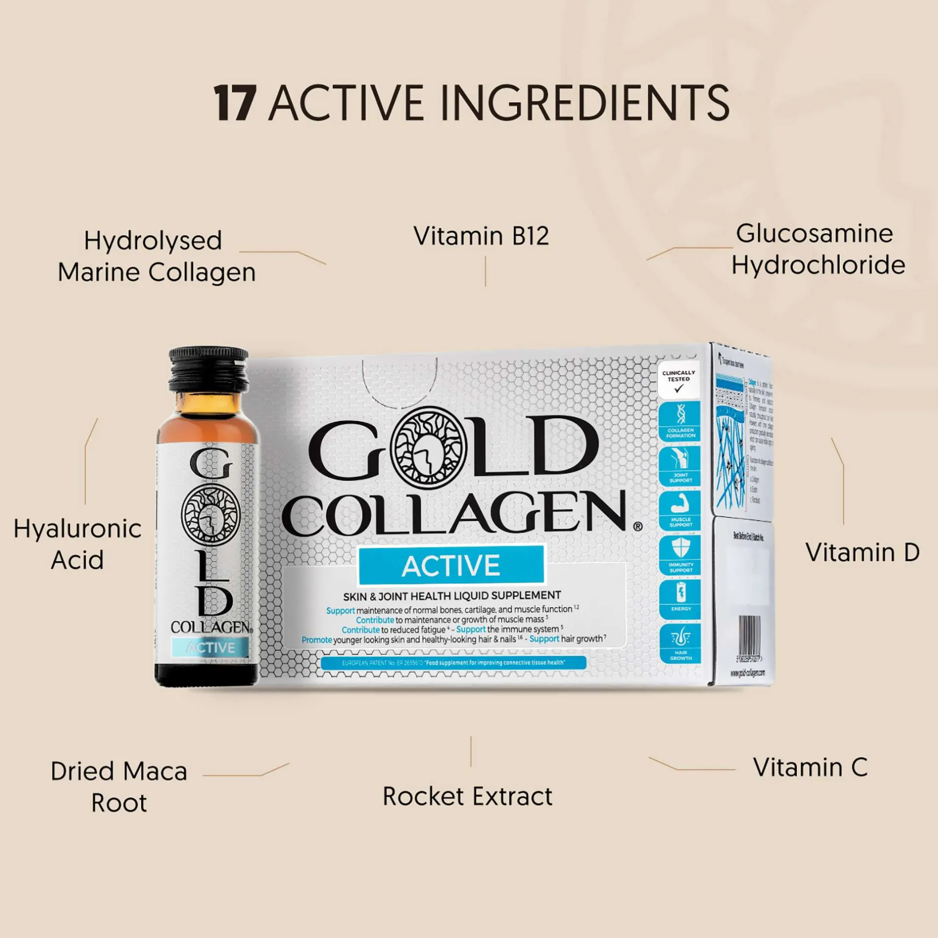 Gold Collagen Liquid Supplement Active Skin & Joint Health Liquid Supplement 10 x 50ml New
