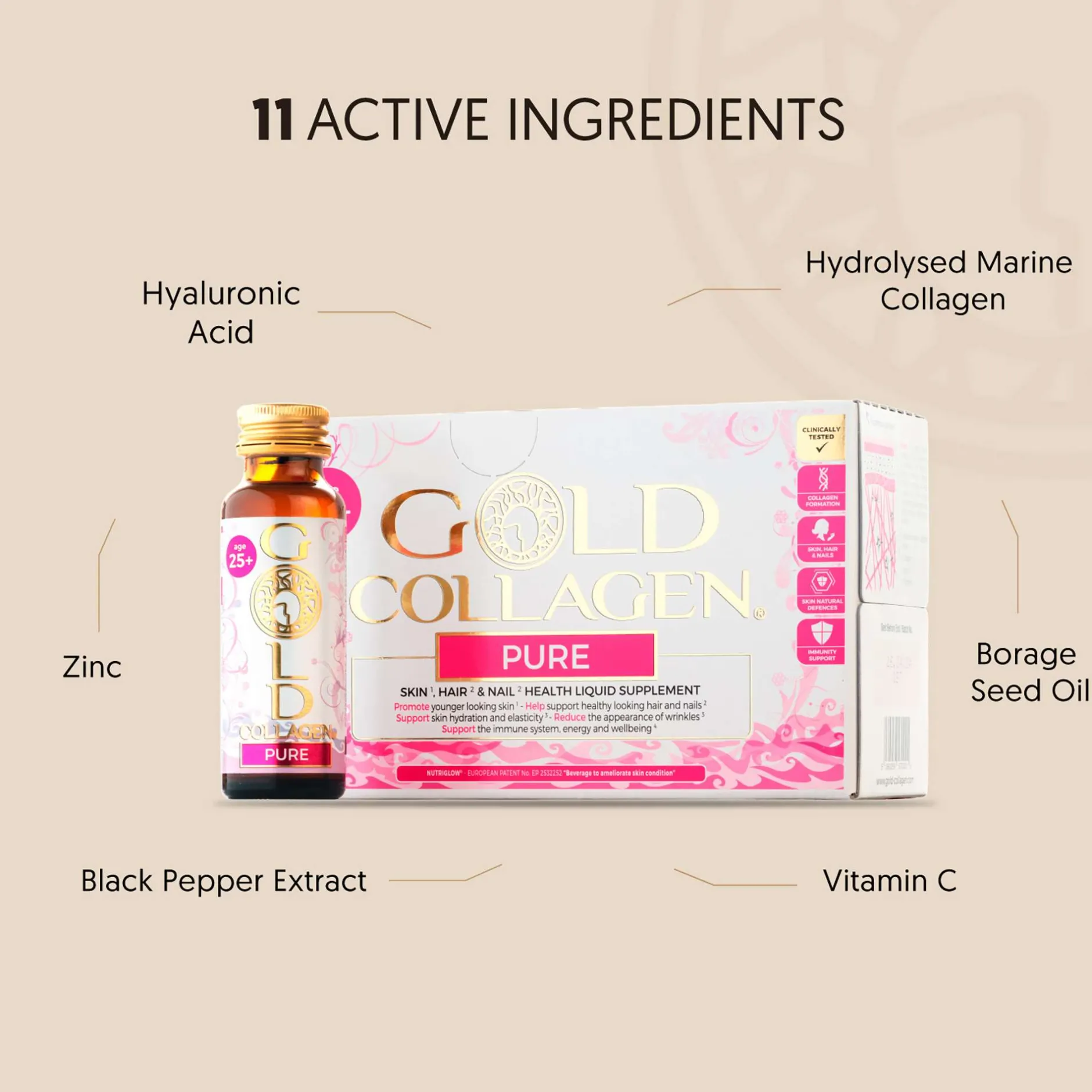 Gold Collagen Liquid Supplement Pure Skin, Hair & Nail Health Liquid Supplement For 25+ 10 x 50ml Sale