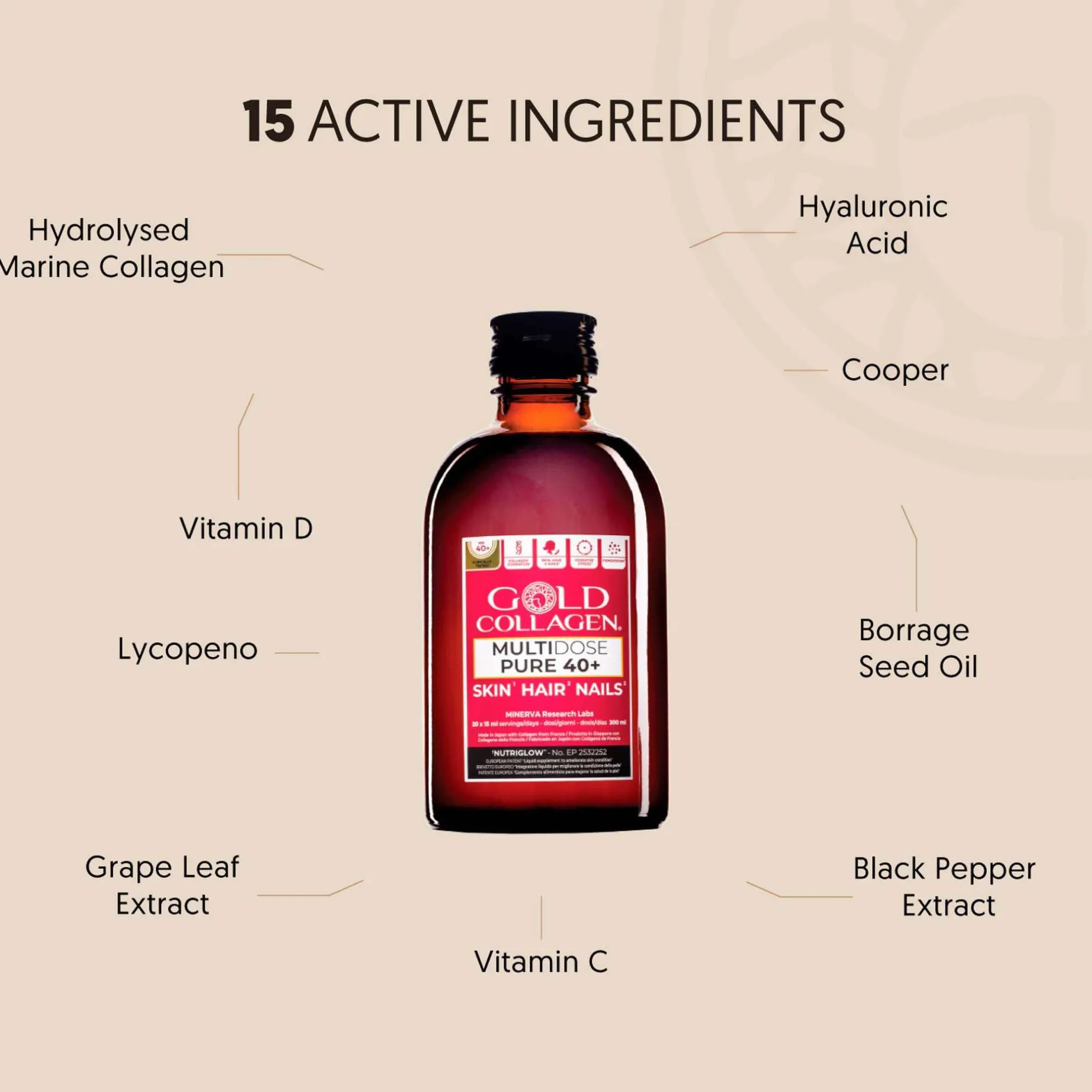 Gold Collagen Liquid Supplement Multidose Pure 40+ Liquid Supplement 20 x 15ml Hot