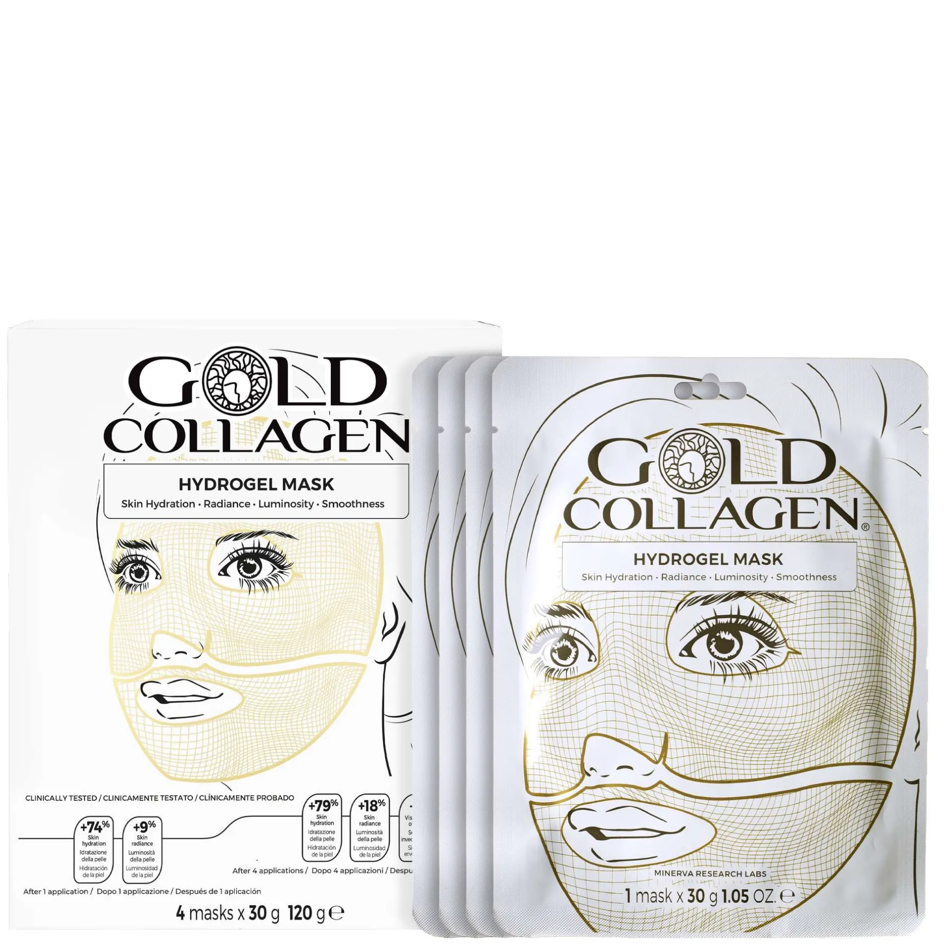 Gold Collagen Skincare Hydrogel Face Mask Set 4 x 30g Clearance