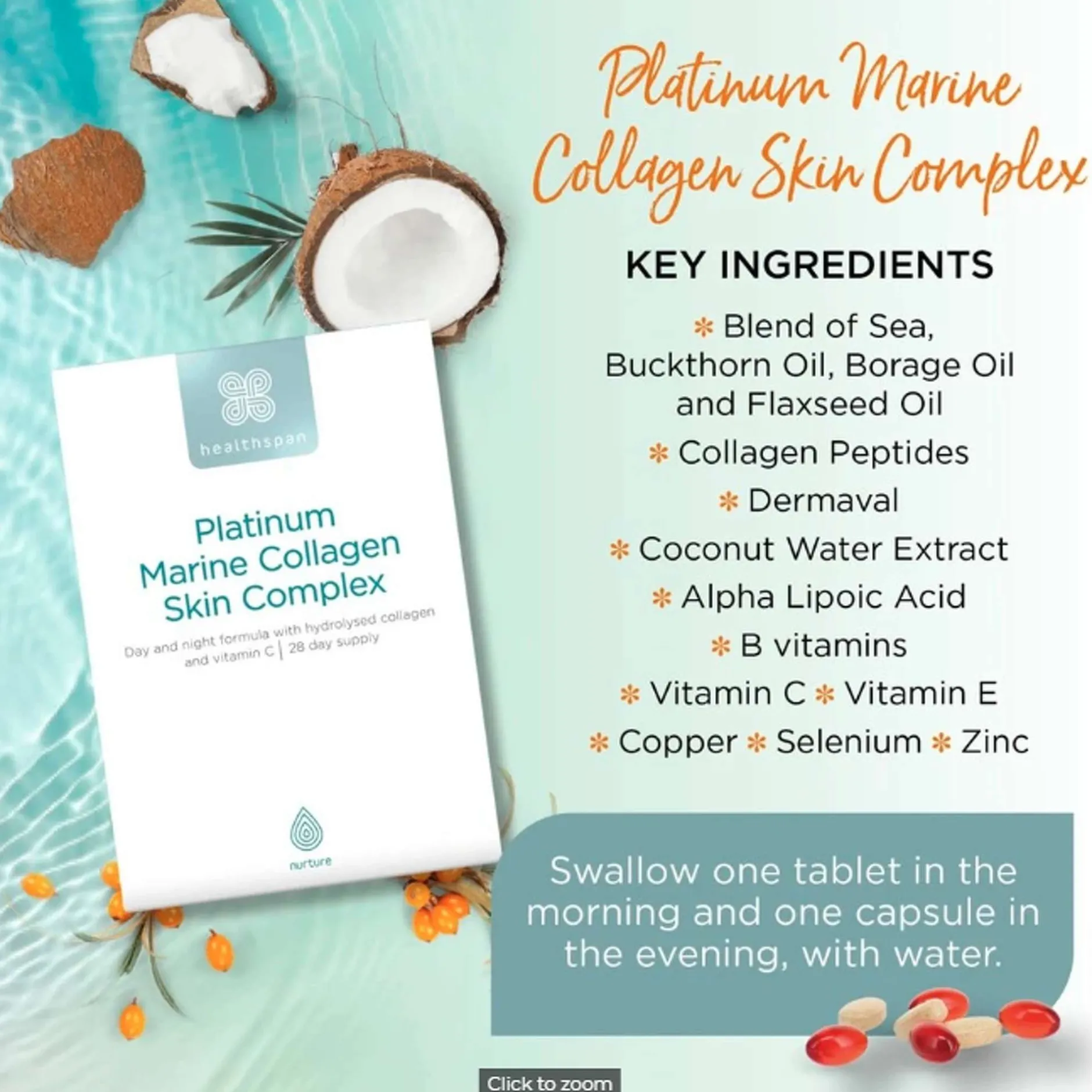 Healthspan Collagen Platinum Marine Collagen Skin Complex x 28 Capsules & x 28 Tablets New