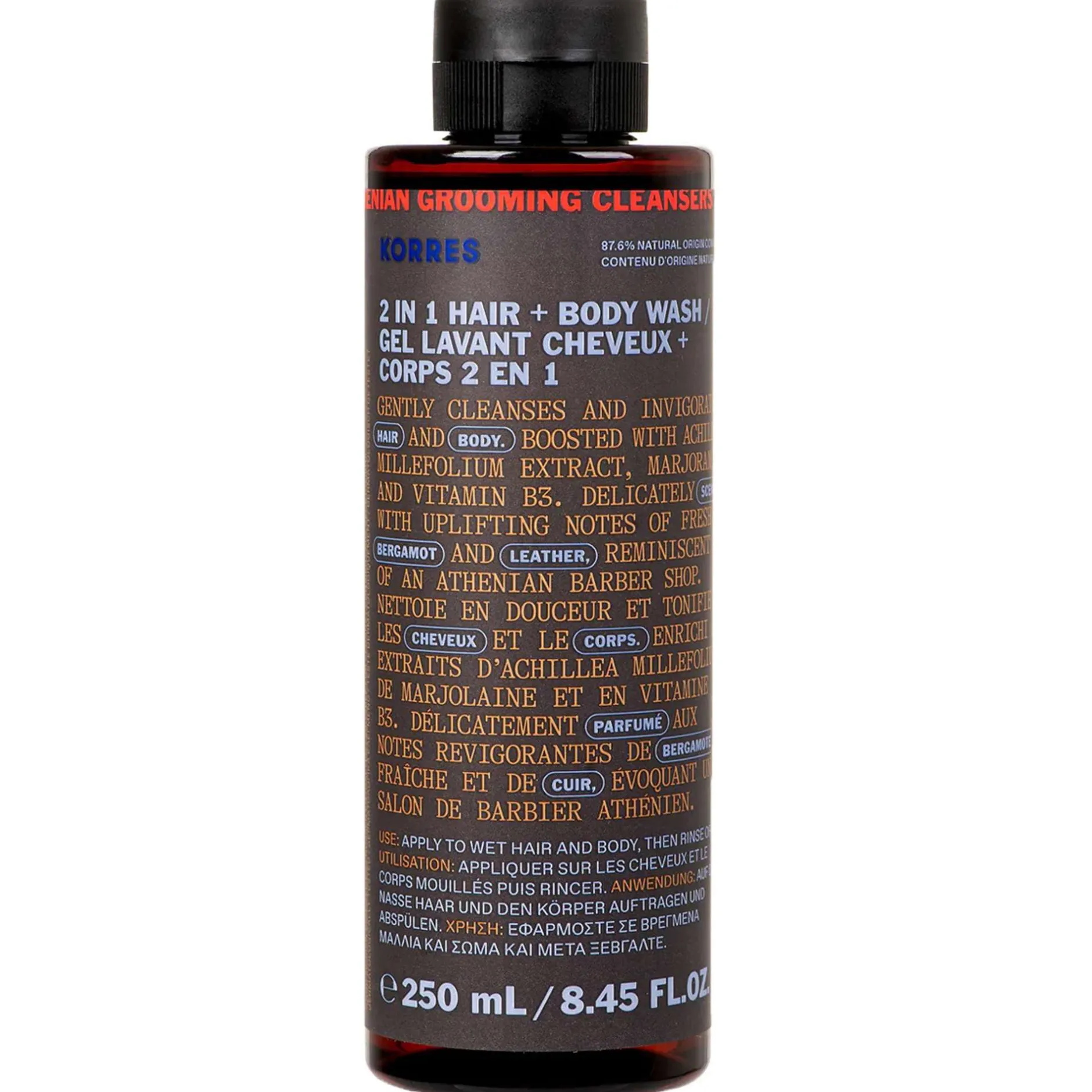 KORRES Body Athenian Grooming 2 in 1 Hair + Body Wash for Men 250ml New