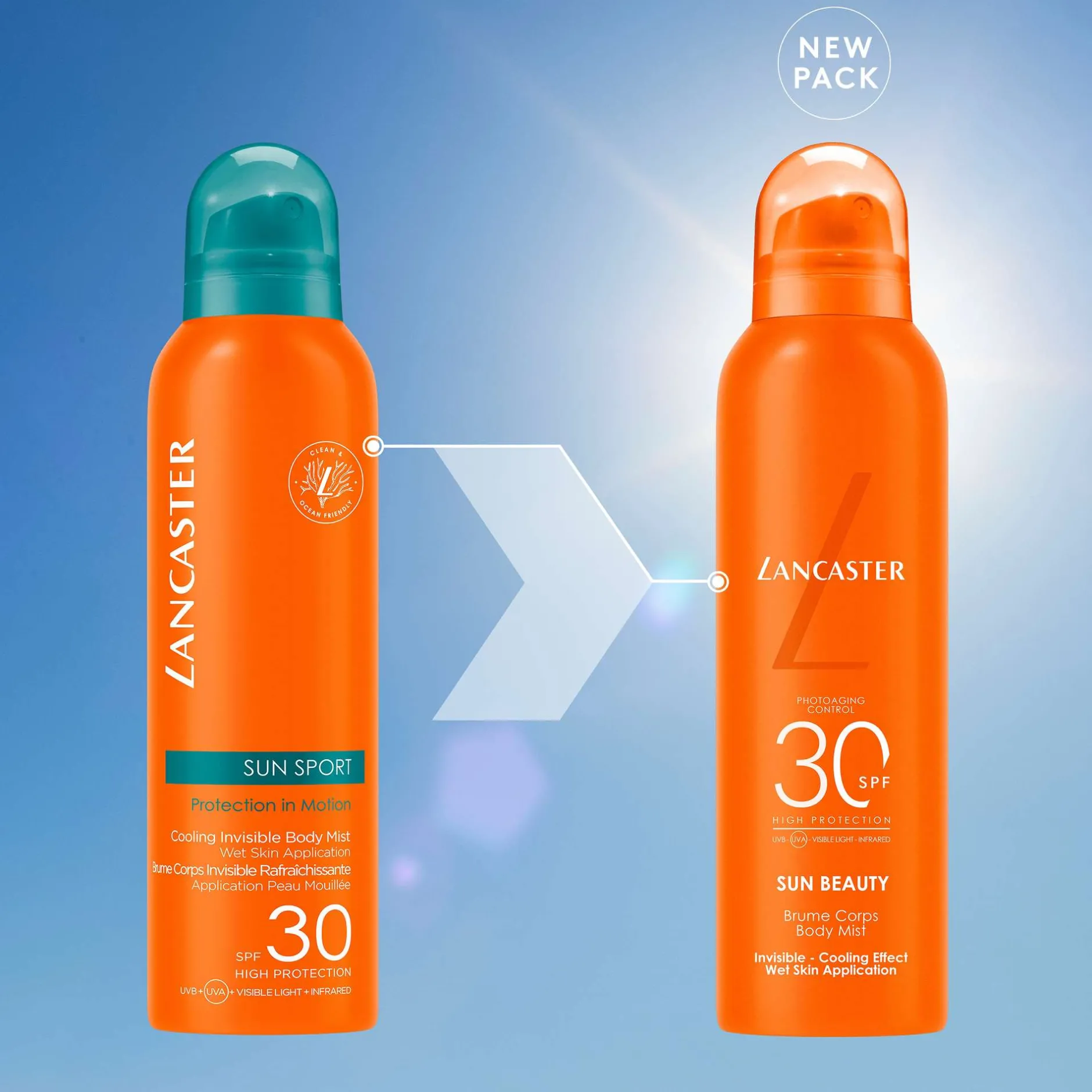 Lancaster Sun Sport Cooling Invisible Mist Wet Skin Application for Body SPF30 200ml Hot