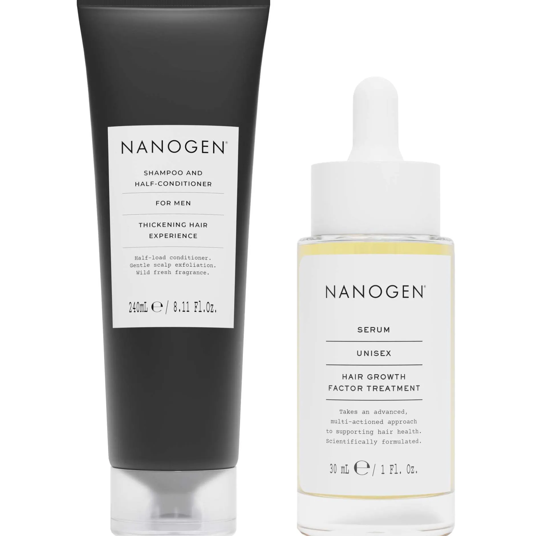 Nanogen Bundles Duo: Hair Thickening Shampoo and Half-Conditioner 240ml & Hair Growth Factor Serum 30ml Clearance