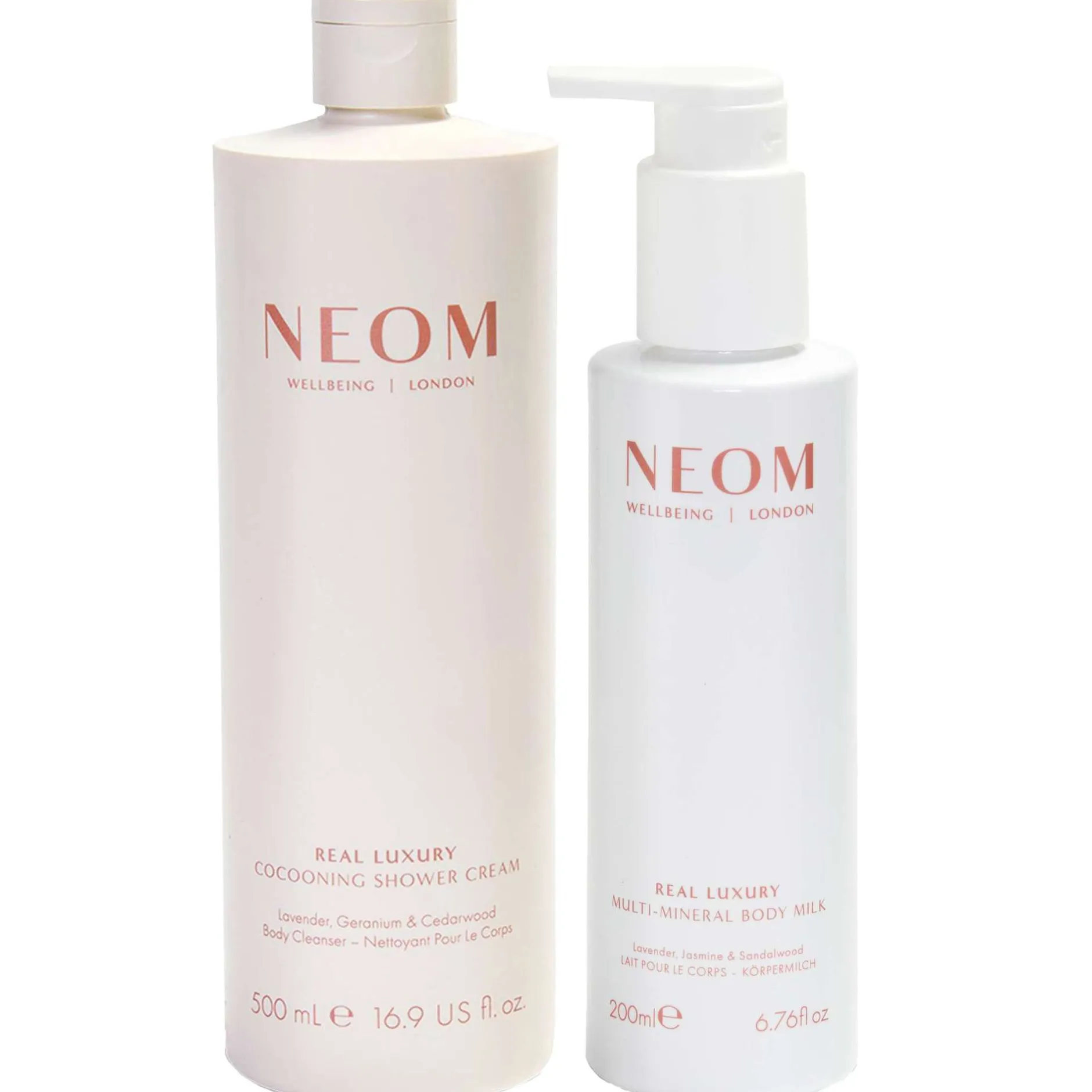 Neom Wellbeing London Bundles Duo: Real Luxury Cocooning Shower Cream & Multi Mineral Milk Outlet