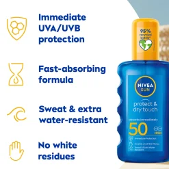 Nivea Sun Care Protect & Dry Touch SPF50+ Invisible Spray 200ml New
