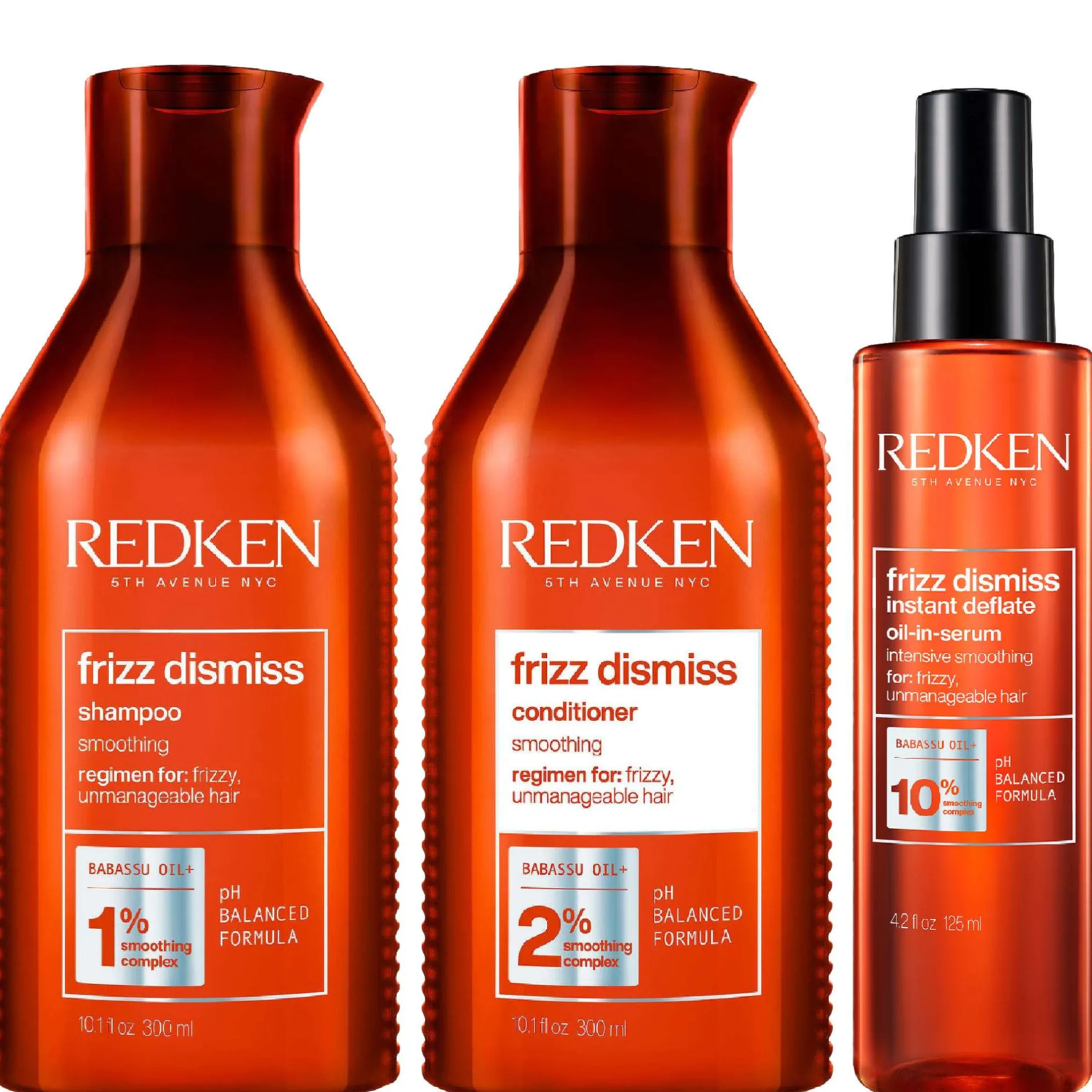 Redken Bundles Trio: Frizz Dismiss Shampoo 300ml, Frizz Dismiss Conditioner 300ml & Frizz Dismiss Instant Deflate 125ml Online
