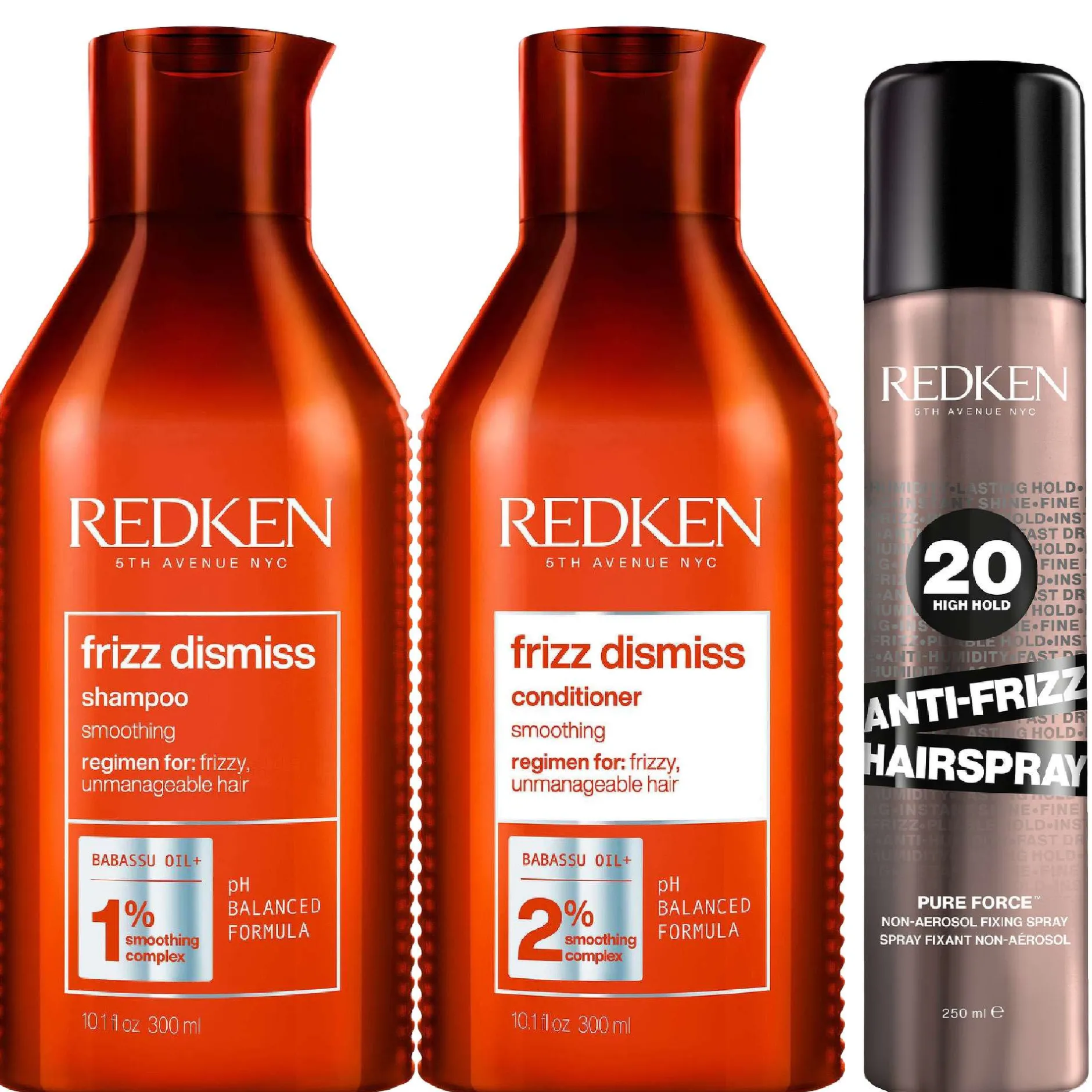 Redken Bundles Trio: Frizz Dismiss Shampoo 300ml, Frizz Dismiss Conditioner 300ml & Hairspray Anti-Frizz Hairspray 250ml Best