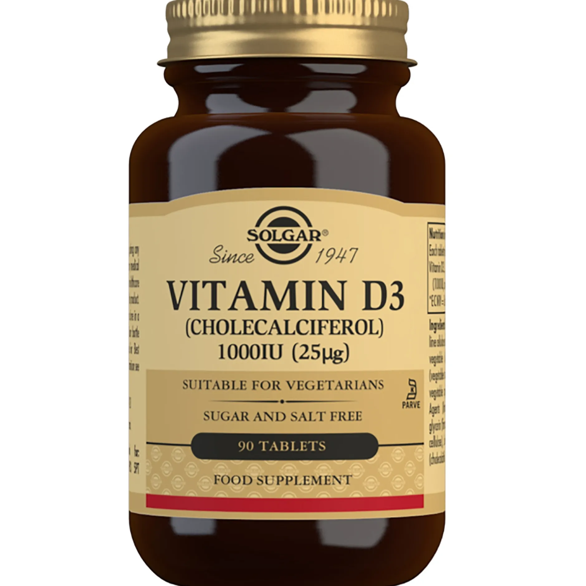 Solgar Vitamins Vitamin D3 (Cholecalciferol) 1000 IU (25 µg) Tablets x 90 Outlet