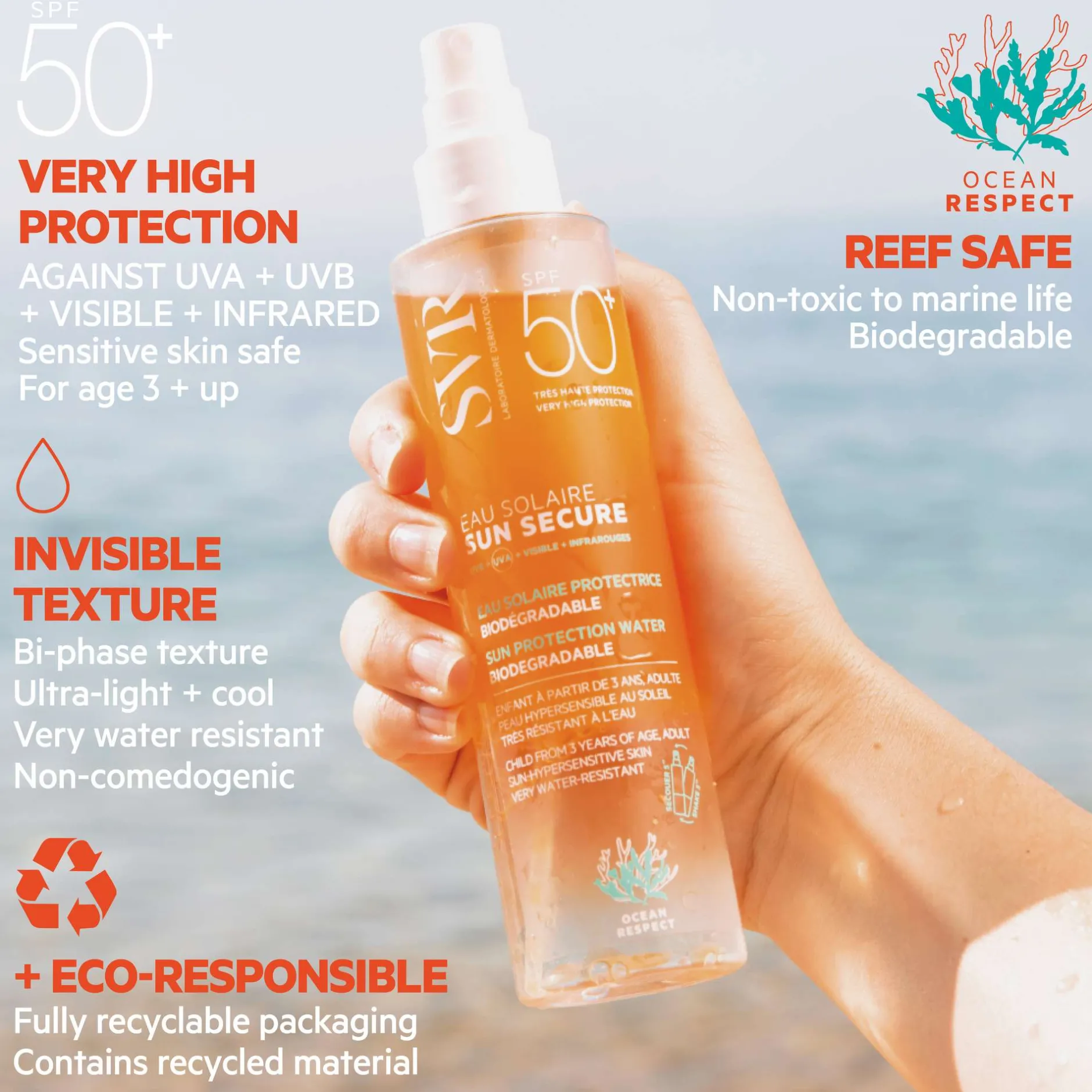 SVR Sun Secure Eau Solaire SPF50+ Ultra-Light and Invisible 100ml Sale