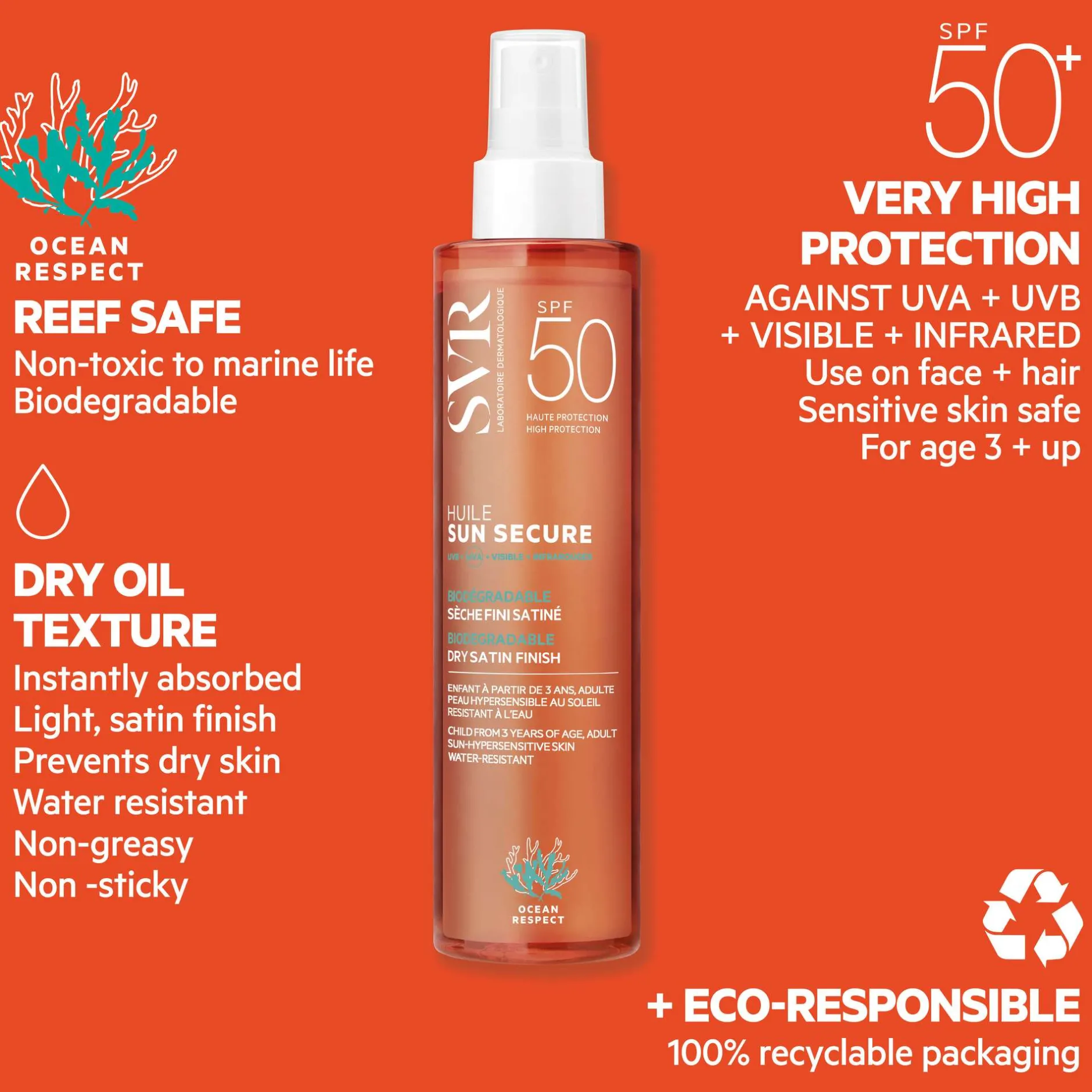 SVR Sun Secure SPF50 Dry and Nourishing Oil Spray 200ml Clearance