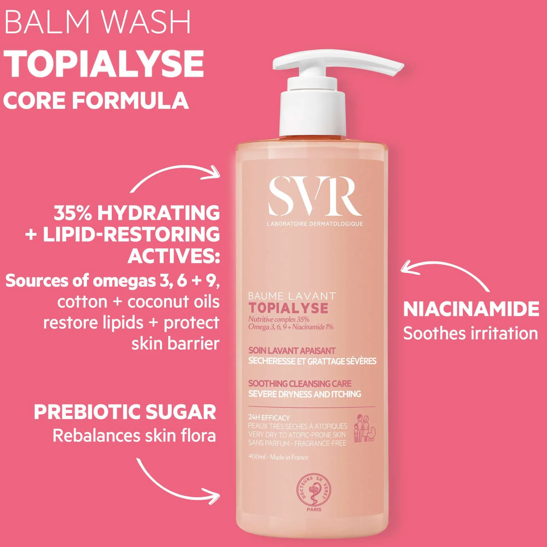 SVR Topialyse 24H Soothing Cleansing Wash-Off Cream 400ml New